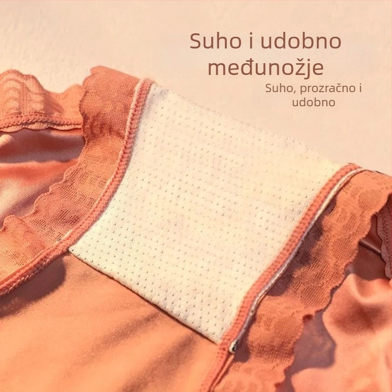 Ženske gaćice visokog struka s čipkom, ljetni prozračni satenski panel, kontrola trbuha i podizanje stražnjice