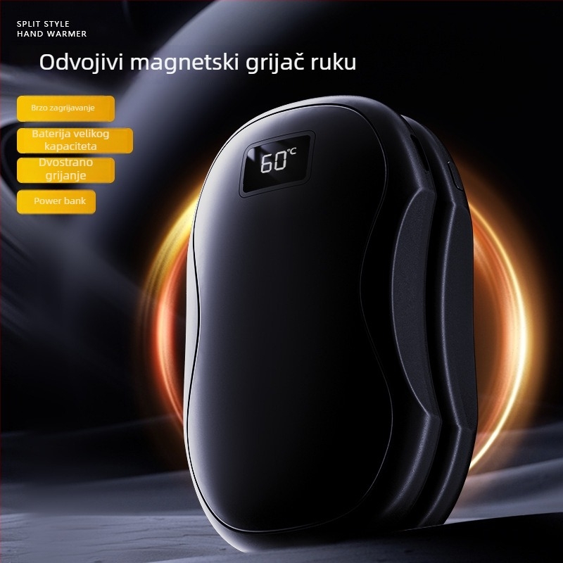 Magnetski odvojivi dvodjelni grijač za ruke s mini digitalnim zaslonom, USB punjenje, ugrađena baterija 4000–6000 mAh