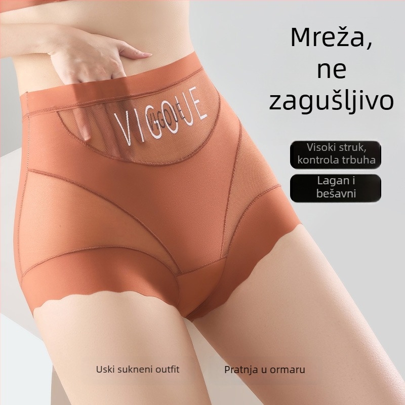 Ženske gaćice s visokim strukom za kontrolu trbuha, prozračna najlonska mreža, antibakterijski shapewear, plus veličina