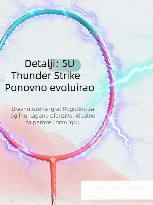 Raketa za badminton s punim karbonskim okvirom, 5U, lagana, za amatere i napredne treninge, direktni udar, 75–79 g, drška G5