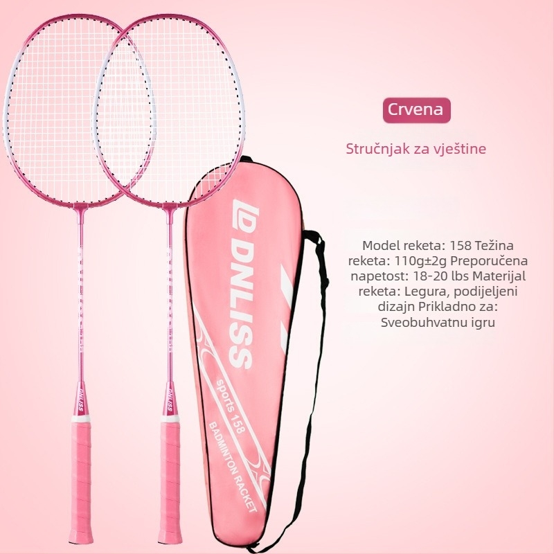Set reketa za badminton s okvirom od željezne legure, izdržljiv za amatere – odrasle i studente, težina 95–100 g, drška G4, direktni udarac