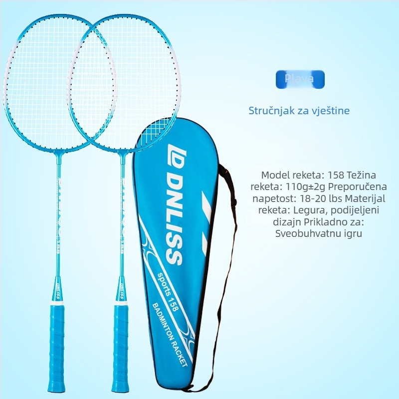 Set reketa za badminton s okvirom od željezne legure, izdržljiv za amatere – odrasle i studente, težina 95–100 g, drška G4, direktni udarac