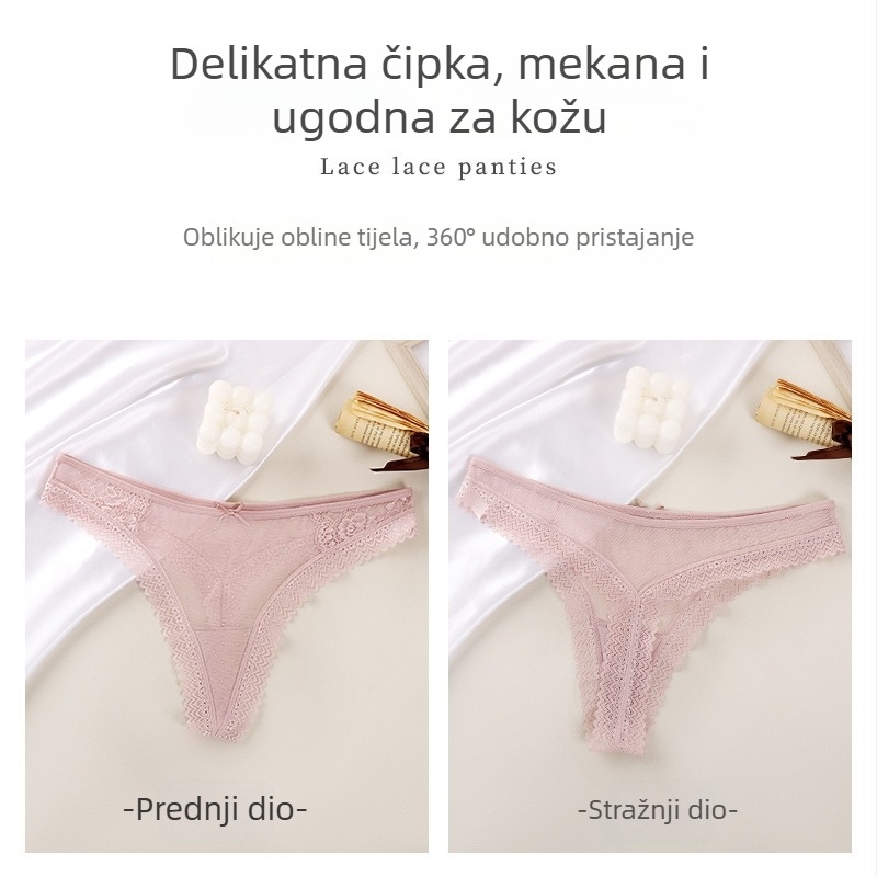 Bešivne čipkaste tanga, jednobojne, tanke, prozračne, udobne, s pamukom