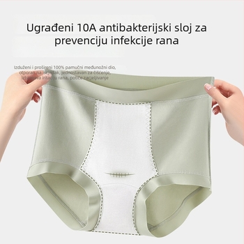 Visoko podignute ženske gaćice od 100% pamuka, antibakterijska vložka u preponskoj zoni, prozračne i nježne na koži, tanke za postoperativno razdoblje nakon carskog reza
