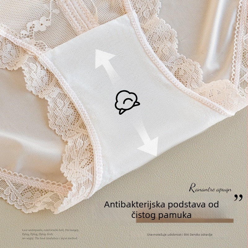 Ženske čipkaste gaćice s dojmom satena i pamuka, cvjetni uzorak i mašna