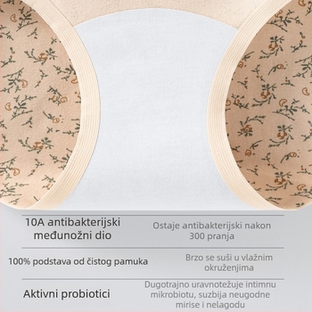 Ženske gaćice od pamuka s visokim strukom za kontrolu abdomena, cvjetni uzorak, antibakterijska podstava