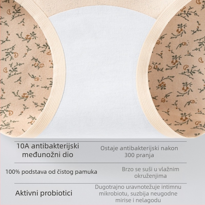 Ženske gaćice od pamuka s visokim strukom za kontrolu abdomena, cvjetni uzorak, antibakterijska podstava