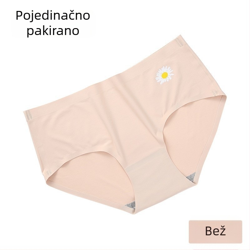 Bešavne ženske gaćice od ledenog svile, srednje visine struka, uzorak margarete, djevojački stil
