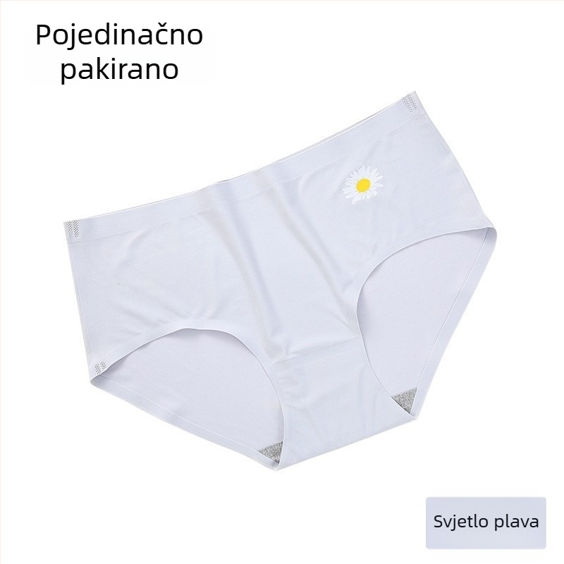 Bešavne ženske gaćice od ledenog svile, srednje visine struka, uzorak margarete, djevojački stil