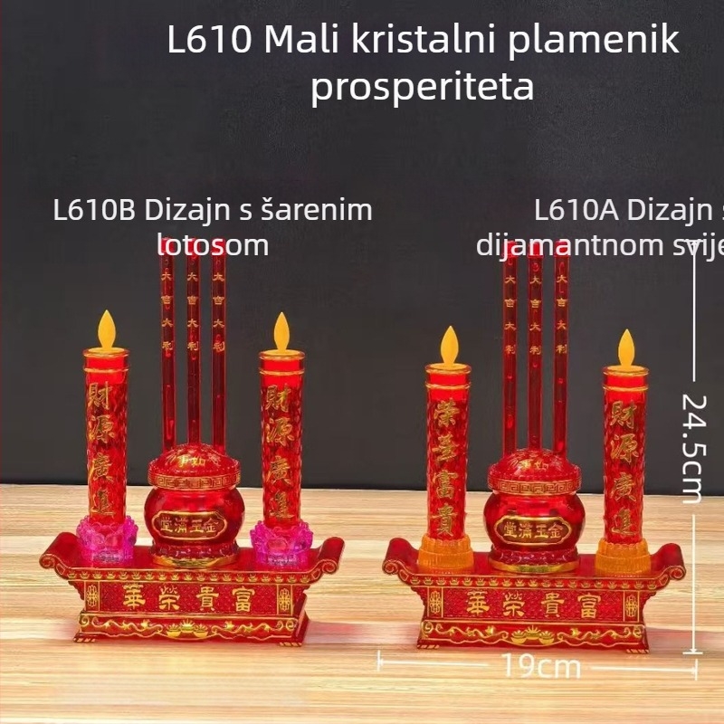 Zhenye L610/L612 Kristalna lampa sreće s ljuljačim plamenom, električna svijeća i lotosni kadilnik za dom