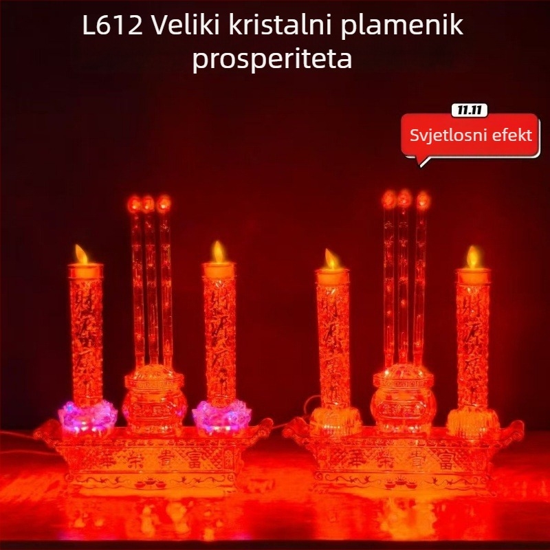 Zhenye L610/L612 Kristalna lampa sreće s ljuljačim plamenom, električna svijeća i lotosni kadilnik za dom
