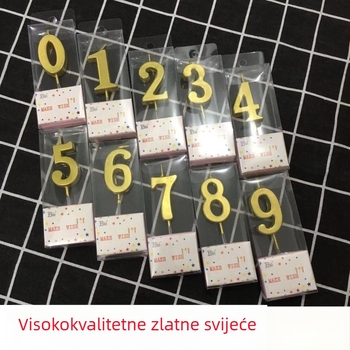 Zlatne brojčane svijeće za tortu, visokokvalitetne, PVC kutija, pojedinačno pakirane.