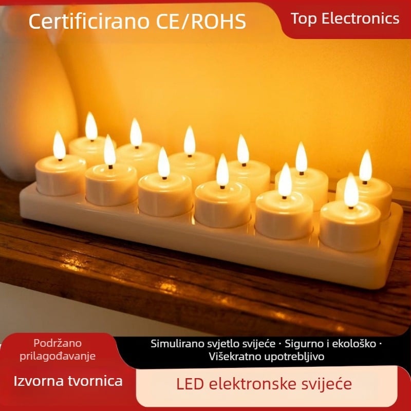 Nova 12‑LED simulirana elektronička svijeća, USB punjenje, božićni rekviziti za vjenčanje i dekoraciju, za stvaranje atmosfere