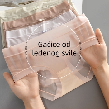 Ljetne ženske gaćice s srednjim pojasom od ledenog svile, lagane i prozračne, s pamukom u predelu međunožja, jednobojne