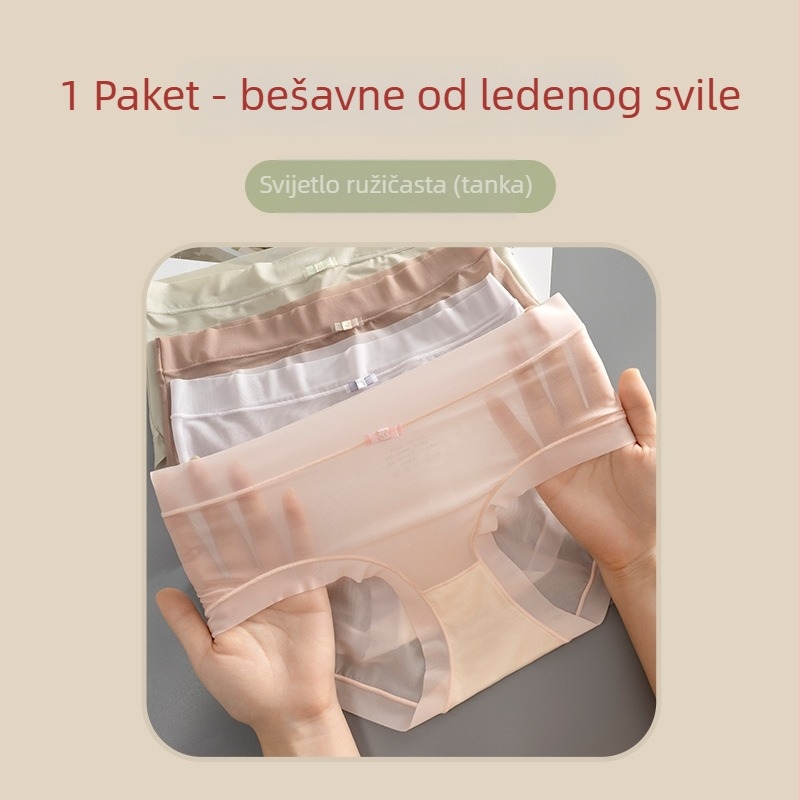 Ljetne ženske gaćice s srednjim pojasom od ledenog svile, lagane i prozračne, s pamukom u predelu međunožja, jednobojne