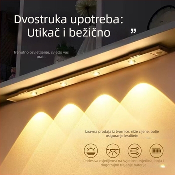 LED svjetlo s senzorom pokreta, ultra-tanka dugačka traka za ormariće i ormare, trobojna rasvjeta, samoljepljiva LED traka