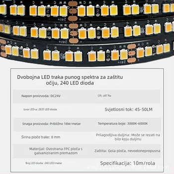 LED traka 24V s 240 LED-ima, dvostruka boja temperature i trobojno osvjetljenje, pametno podešavanje jačine i boje