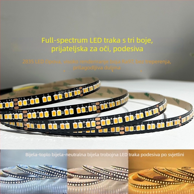 LED traka 24V s 240 LED-ima, dvostruka boja temperature i trobojno osvjetljenje, pametno podešavanje jačine i boje