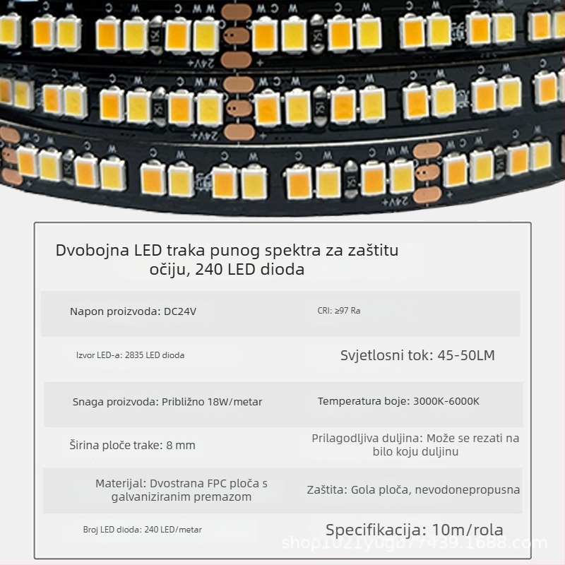 LED traka 24V s 240 LED-ima, dvostruka boja temperature i trobojno osvjetljenje, pametno podešavanje jačine i boje