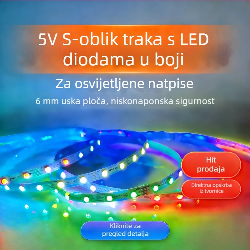 LED traka u obliku S, 5V, uska i fleksibilna, 78 LED, 6W, namijenjena osvijetljenim natpisima