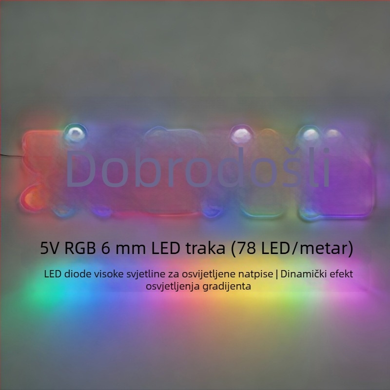 LED traka u obliku S, 5V, uska i fleksibilna, 78 LED, 6W, namijenjena osvijetljenim natpisima