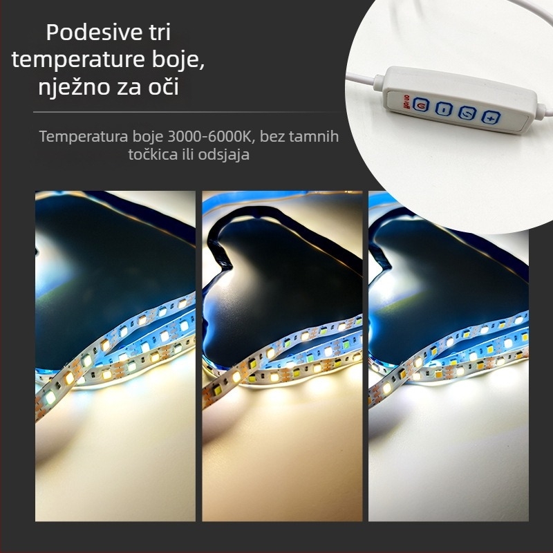 LED traka s tri boje za dnevni boravak, niskog napona, samoljepljiva na plafon, unutarnje ambijentalno osvjetljenje, dvobojna regulacija svjetla