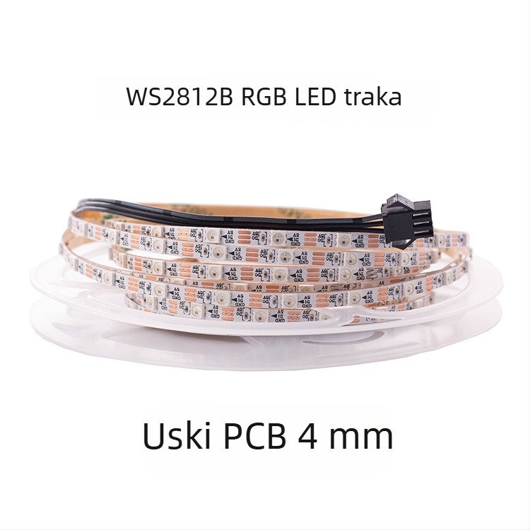 USB LED traka za kućište računala, RGB, 5V, širina 4 mm, WS2812B, 60 LED, kut snopa 120°, regulabilna jačina svjetla