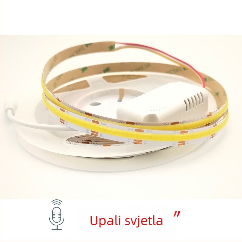Trobojna podesiva COB LED traka s inteligentnim glasovnim upravljanjem, 12V, dvobojna temperatura boje, promjenjiva noćna rasvjeta, set od 5 m