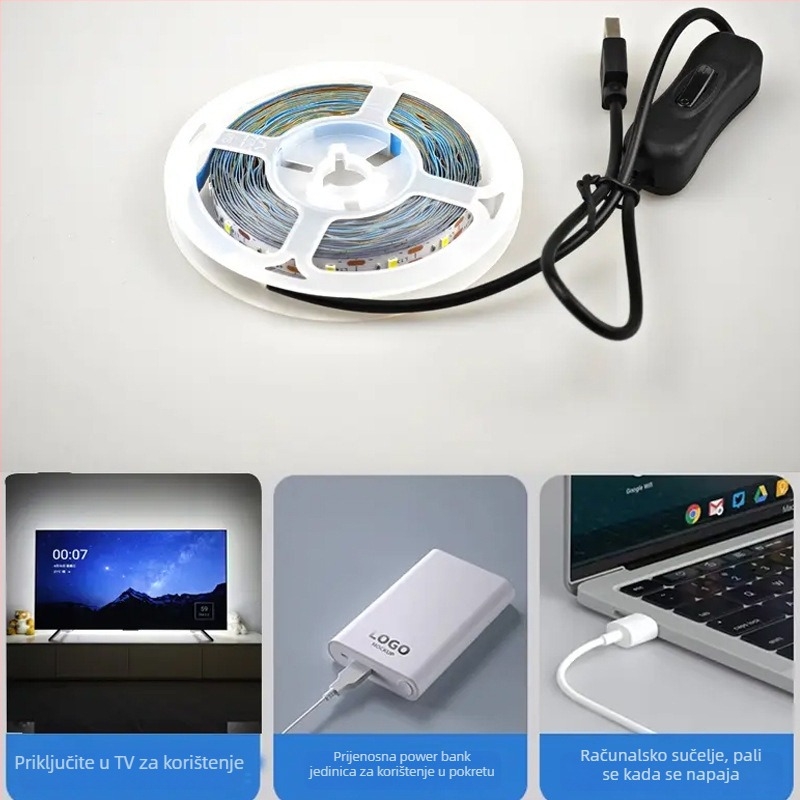 5V jednostruka LED traka za pozadinu televizora s USB senzorom, ultra-tanka samoljepljiva zidna rasvjeta