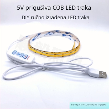 5V prilagodljiva COB LED traka, širina 5 mm, visoka svjetlost, bez svjetlosnih mrlja, USB napajanje, 300 LED-ova, 120° snop, vodootporna