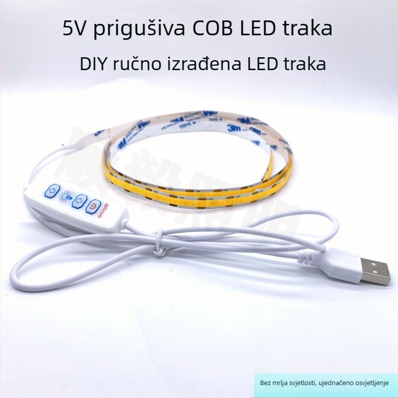 5V prilagodljiva COB LED traka, širina 5 mm, visoka svjetlost, bez svjetlosnih mrlja, USB napajanje, 300 LED-ova, 120° snop, vodootporna