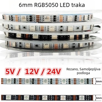 LED5050 uska verzija RGB LED traka, širina 6 mm, promjenjiva boja u gradijentu, 12/5/24V