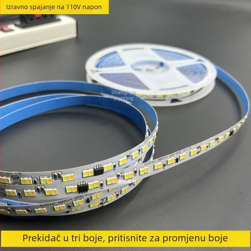 110V dvobojna LED traka, izravno spajanje, bez upravljača, regulacija svjetline, unutarnja upotreba, 192 LED dioda (SMD 3528)
