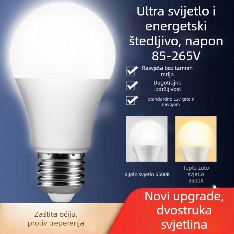 LED žarulja, AC 85-265V, E27 priključak, osvjetljenje u tri boje, visoka svjetlina, ušteda energije, široki raspon napona