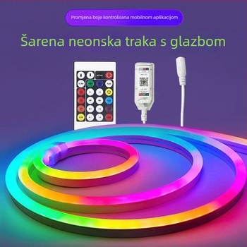 Bluetooth upravljana silikon RGB neon ambijentalna LED traka, promjena boja, pametna, zvukom aktivirana, sedam boja tekućih svjetala