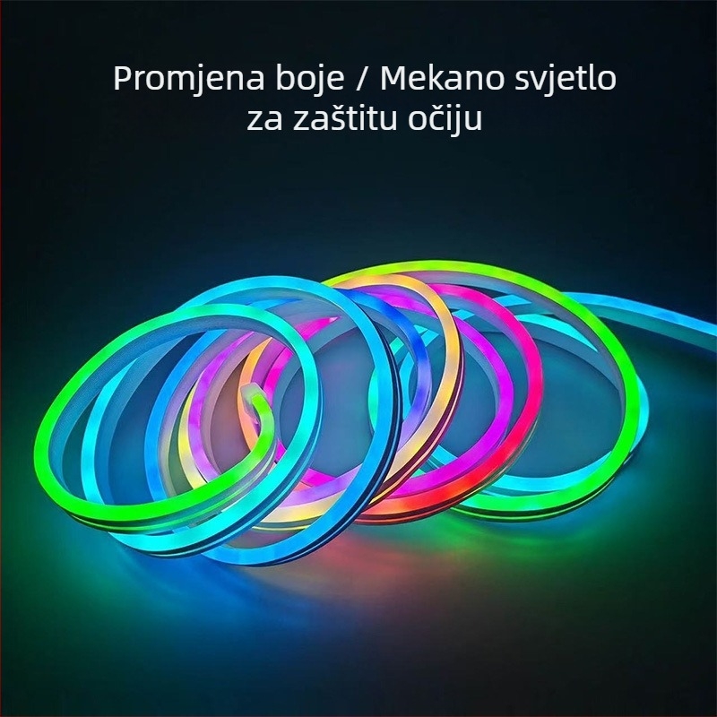 Bluetooth upravljana silikon RGB neon ambijentalna LED traka, promjena boja, pametna, zvukom aktivirana, sedam boja tekućih svjetala