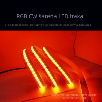 Pet u jednog RGB+CCT COB LED trake, 24V, 5 m, 18W/m, 840 LED, CRI 90, 180° snop, glatko neprekidno podešavanje jačine svjetla, trajanje 50.000 h, nije vodootporna, 5 godina jamstva
