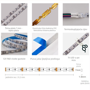 Šarena S-oblik RGB LED traka za reklamu, 12V, 96 LED-ova, širina 7 mm, neonska svijetleća slova, mijenja boje