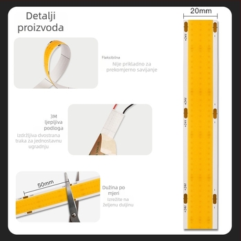 20 mm široki COB LED trak s tri reda LED, niske napetosti, bez treperenja, visok CRI, ambijentalno dekorativno osvjetljenje, samoljepljiv