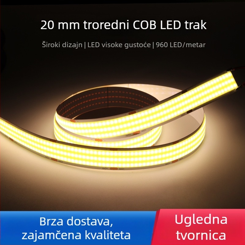 20 mm široki COB LED trak s tri reda LED, niske napetosti, bez treperenja, visok CRI, ambijentalno dekorativno osvjetljenje, samoljepljiv