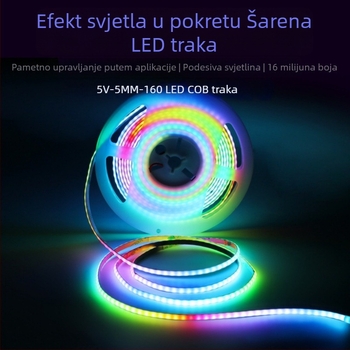5V COB LED traka širine 5 mm, 2812, jednostruki upravljanje, tekući efekt svjetla, RGB, 160 LED-ova