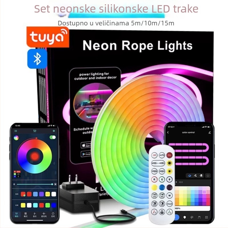 RGB LED traka s neonskim učinkom, Bluetooth upravljanje, fleksibilna, vanjska vodootporna ambijentalna rasvjeta