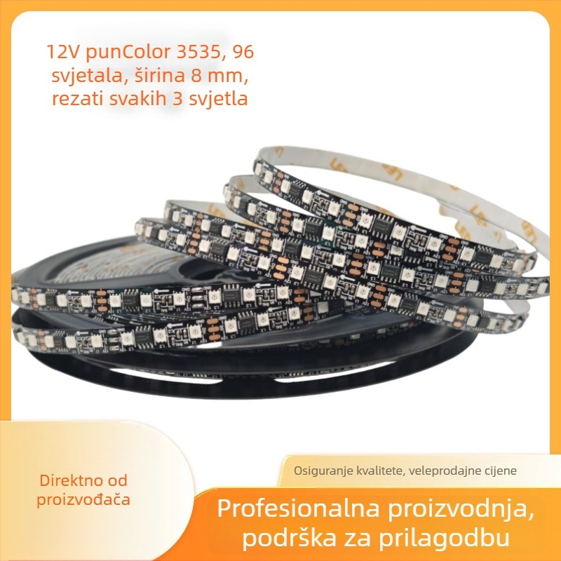 12V RGB LED trak s vanjskim IC-om, 3535 LED-ovi, 96 LED, širina 8 mm, model SM16703, tri LED-a po segmentu