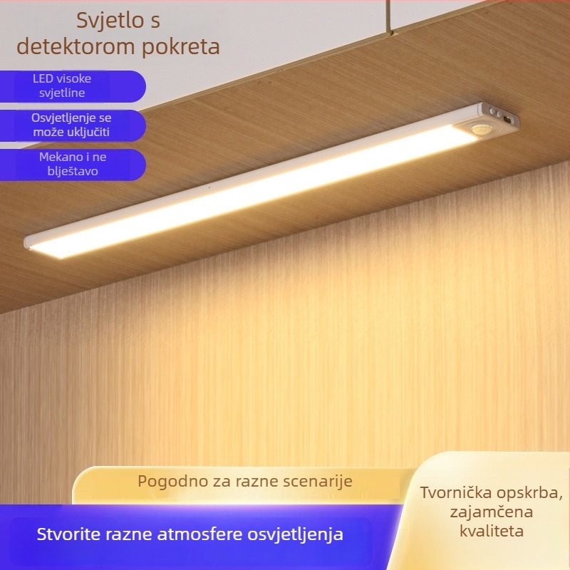 Izuzetno tanka LED traka s senzorom pokreta, promjenjiva svjetlost, punjiva, samoljepljiva za police, ormariće i vinske ormariće