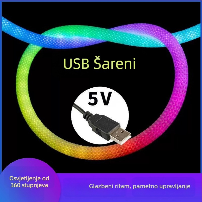 5V LED traka s 360° RGB tekućim svjetlom, USB Bluetooth glazba, fleksibilno silikonovo neonsko svjetlo