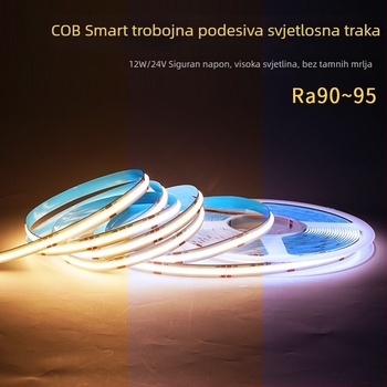 COB dvobojna LED traka za unutarnje osvjetljenje, fleksibilna, dimmabilna, 24V, samoljepljiva