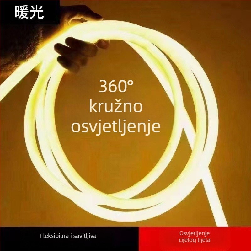 LED kružni svjetleći trak, 12V niskog napona, vanjska vodootpornost, 360° osvjetljenje, fleksibilan, neonsko reklamno svjetlo