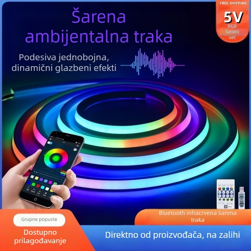 5V fleksibilni neonski LED trak s promjenjivim bojama, RGB Bluetooth, višebojna atmosfera, dekorativno linearno svjetlo