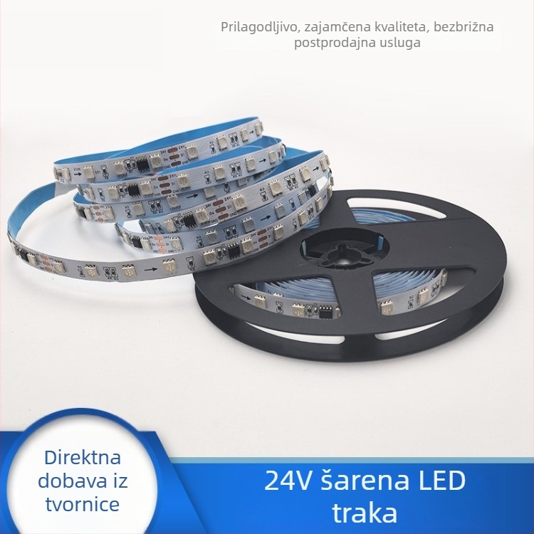 5050 RGB LED trak, 24V, daljinsko upravljanje, trižični, efekt tekuće boje, 60 LED-a, širina 10 mm, gola PCB ploča – inženjerska verzija