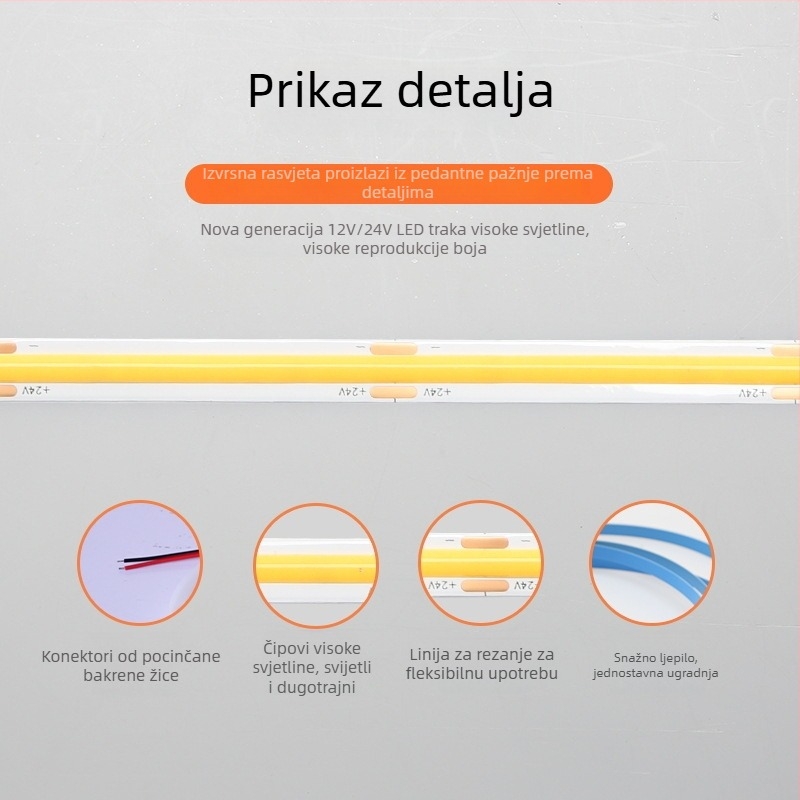 COB LED trak 24V, 320 LED, ultra-tanka 8 mm, samoljepljiva, unutarnje ambijentalno osvjetljenje